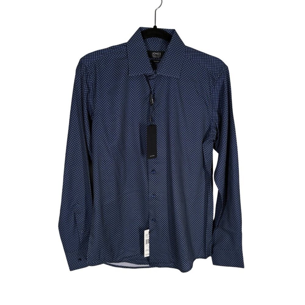 Jones New York Signature Men S Navy Blue Printed Performance Button Up Shirt NWT